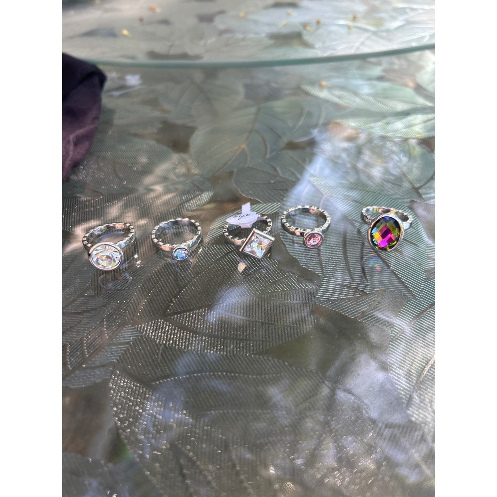 NWT Park Lane Ring Set Size 7 Silver Tone Crystal Solitaire Multi Color 5 Piece - Picture 2 of 5